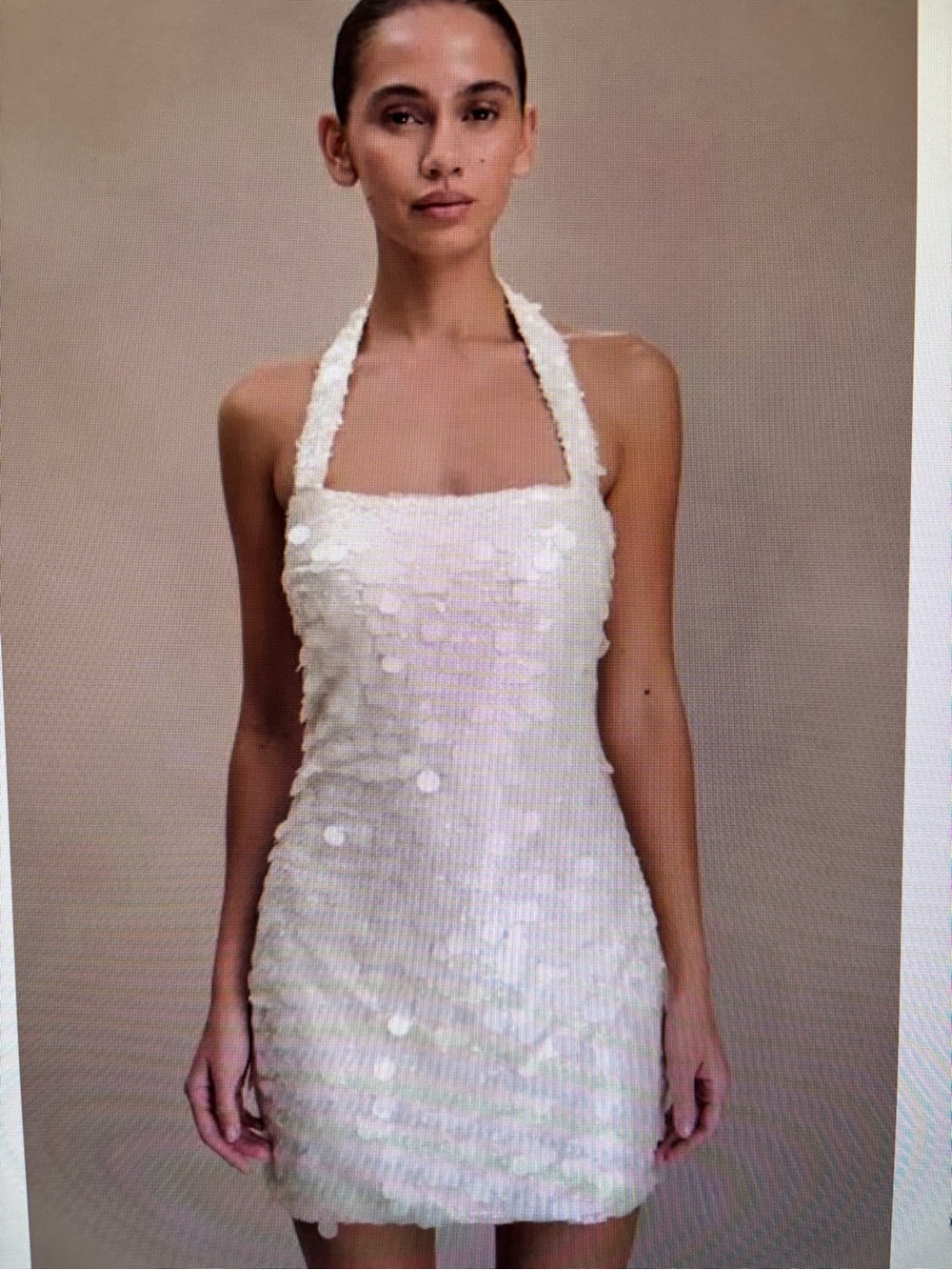 Mekhi Caralee Sequin Halter Mini Dress Itidencet Disc Sequin Ivory Size XS